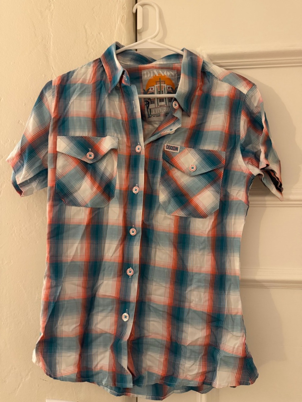 DIXXON Short-Sleeve Plaid Button-Down Shirt - Teal & Orange